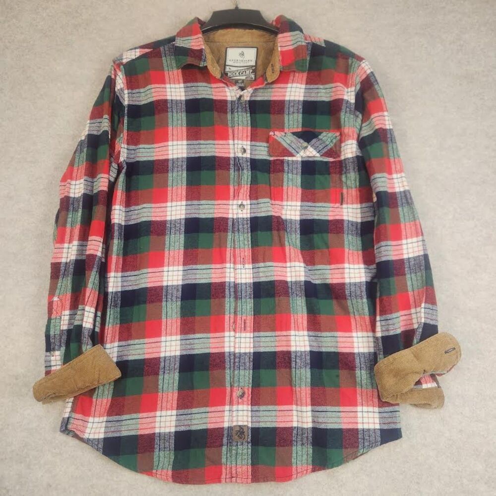 Legendary Whitetails-Original Buck Camp Men's Plaid Flannel-Corduroy Shirt Sz LT